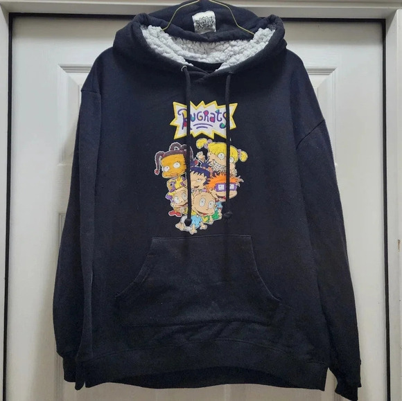 Rugrats Nickelodeon Hooded Sweatshirt Faux Sherpa Hood Black Men's Large - Picture 2 of 6